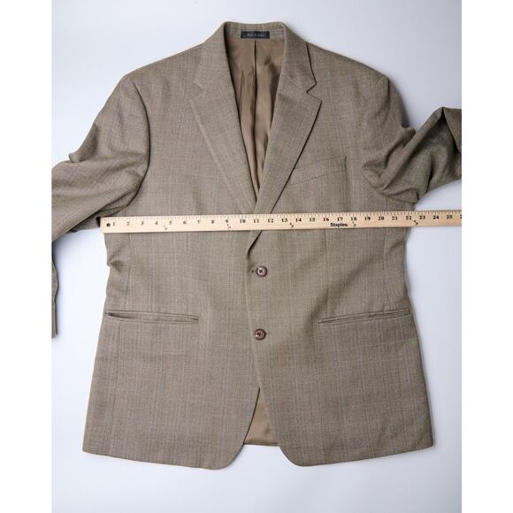 Vtg Lauren Ralph Lauren Blazer 42R Tan Plaid Wool Jacket Single Breasted Notch - Picture 8 of 9